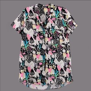 Zara Oversized Watercolor Print Button Down Top